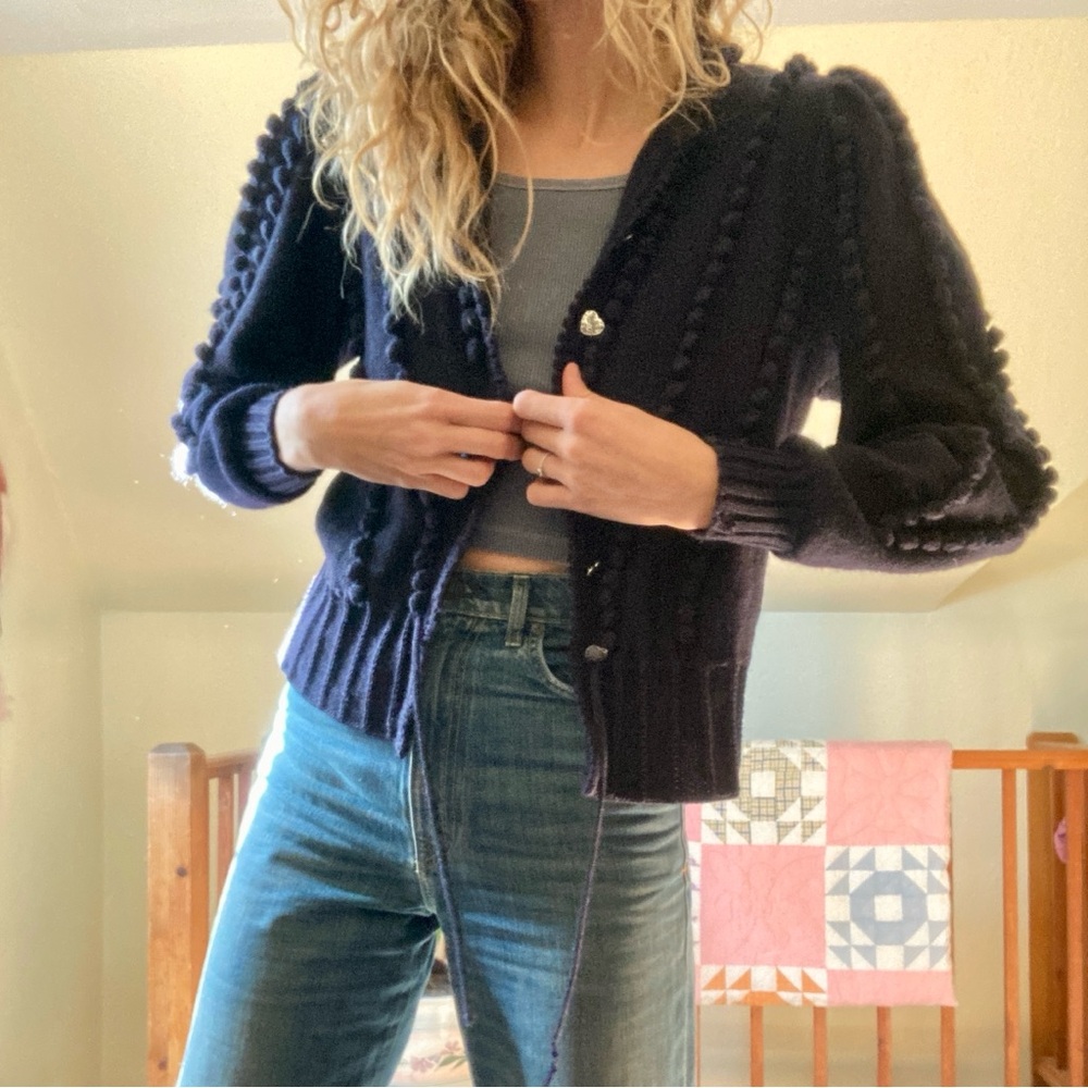 Vintage Wool Cardigan with Pom poms